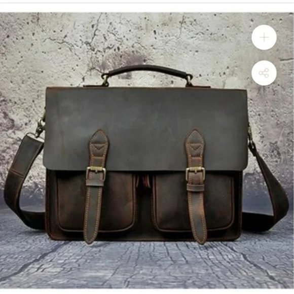 Handmade CRAZY HORSE LEATHER RETRO DESIGNER BUSINESS BRIEFCASE - Picture 5 of 6